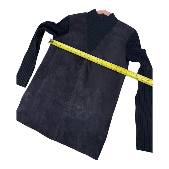 Tory Burch Navy Molly Leather Wool Ribbed Mockneck Sweater Size XS - Picture 9 of 12